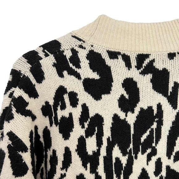 Who What Wear Leopard Print Chunky Open Cardigan Cream Black Size L - Picture 8 of 10